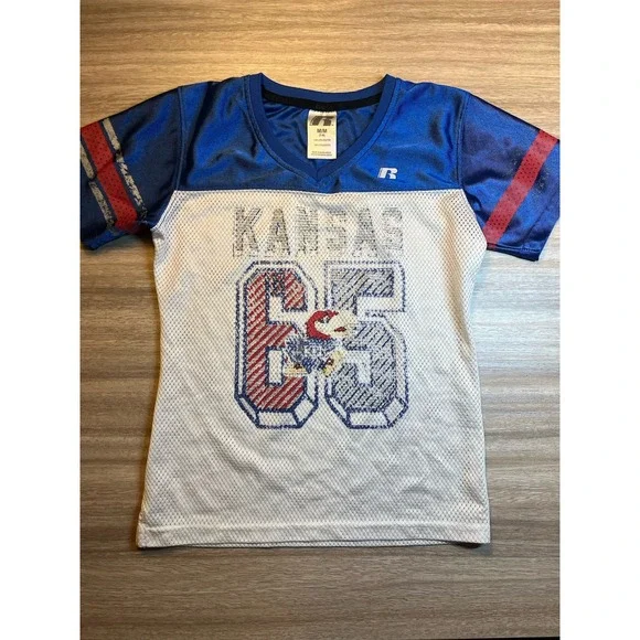 Kansas Jayhawks Jersey Youth M 7/8 Russell Distressed - Picture 1 of 3